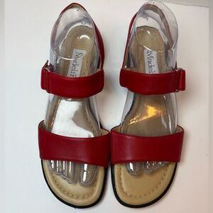 Madeline Stuart Kicker red leather flat sandals hook & loop closure size 9M